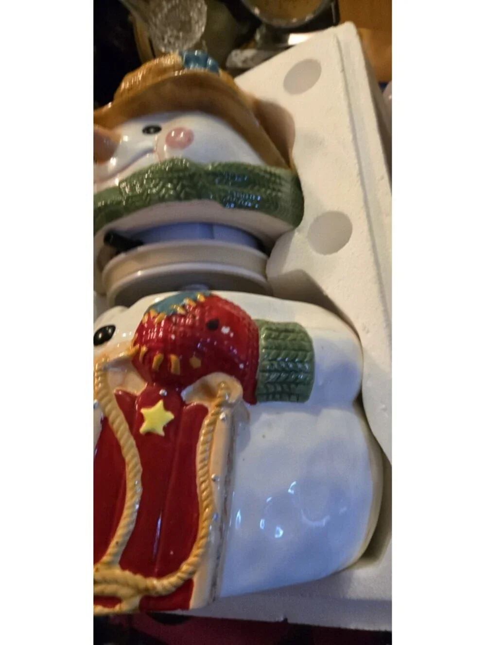 Ceramic Mr Christmas Animated Talking Musical Snowman Cookie Jar UNTESTED NIB
